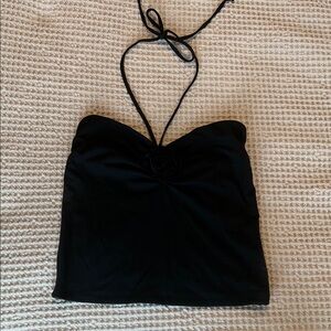 Aritzia Black Halter Top with Rose Detail